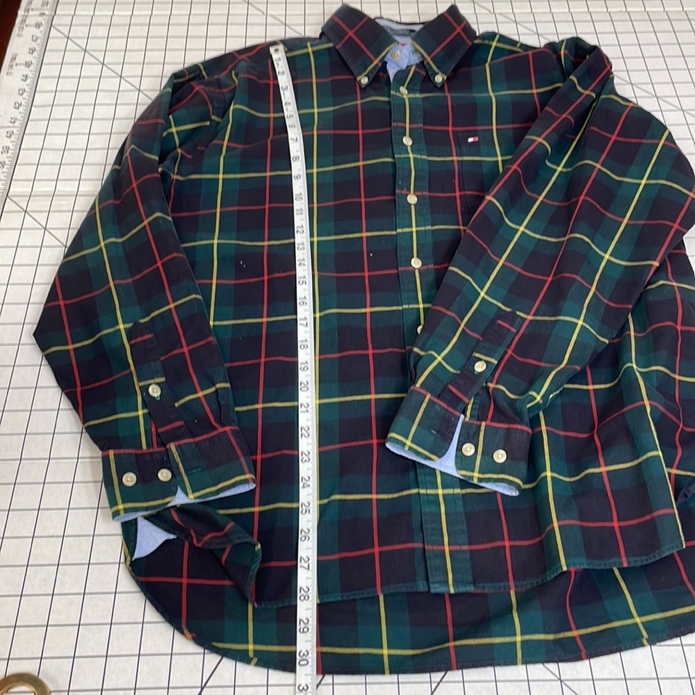 Tommy Hilfiger dark blue/green plaid w red/yellow long sleeve work shirt - Picture 6 of 10